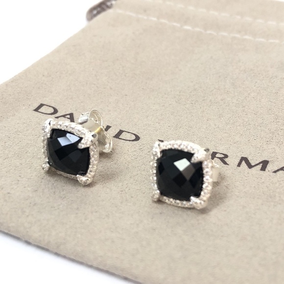 David Yurman Stud Earrings Sterling Silver with Black Onyx and Pave Diamonds - Picture 5 of 8